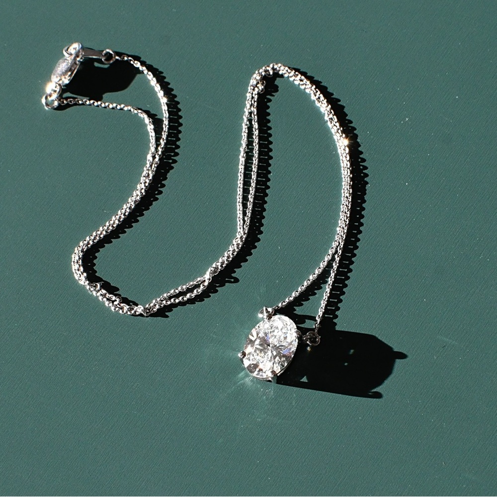 Platinum 3.01 CT Oval Lab Grown Diamond Necklace with IGI Report
